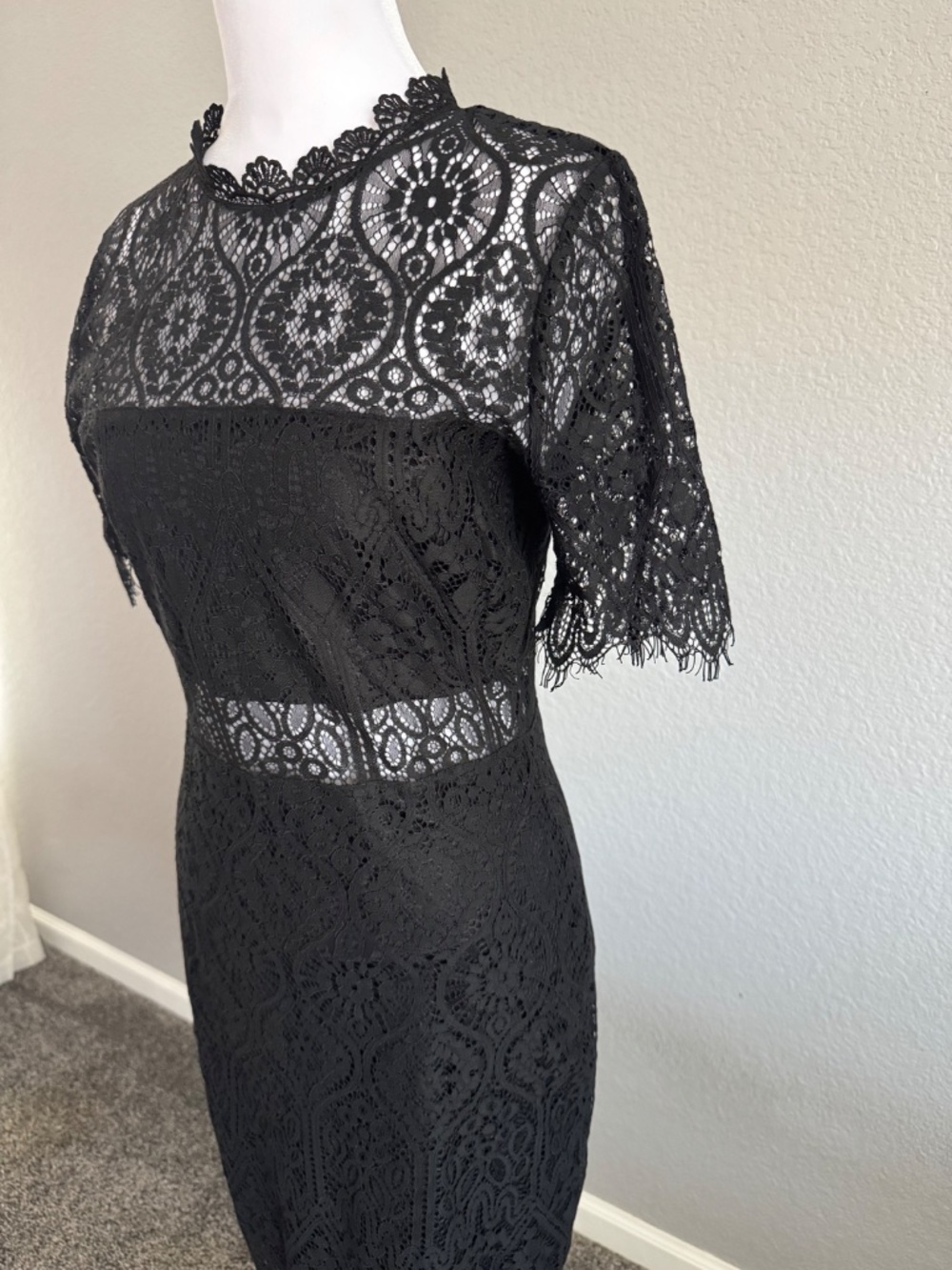 Lulu's Remarkable Elegant Bodycon Black Lace Dress Size Medium - Picture 10 of 13